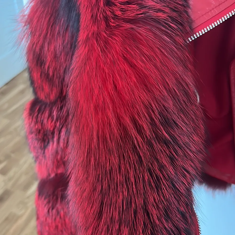 Like new diana roosh bright red fox fur sheep skin leather jacket fur coat Size XS - Image 6