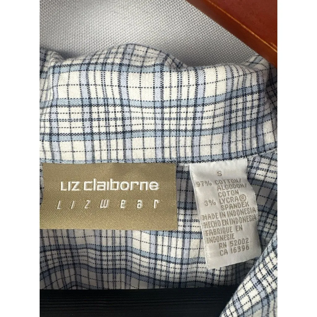 Liz Claiborne Lizwear Womens Plaid Short Sleeve Shirt S Cotton/Spandex - Image 3