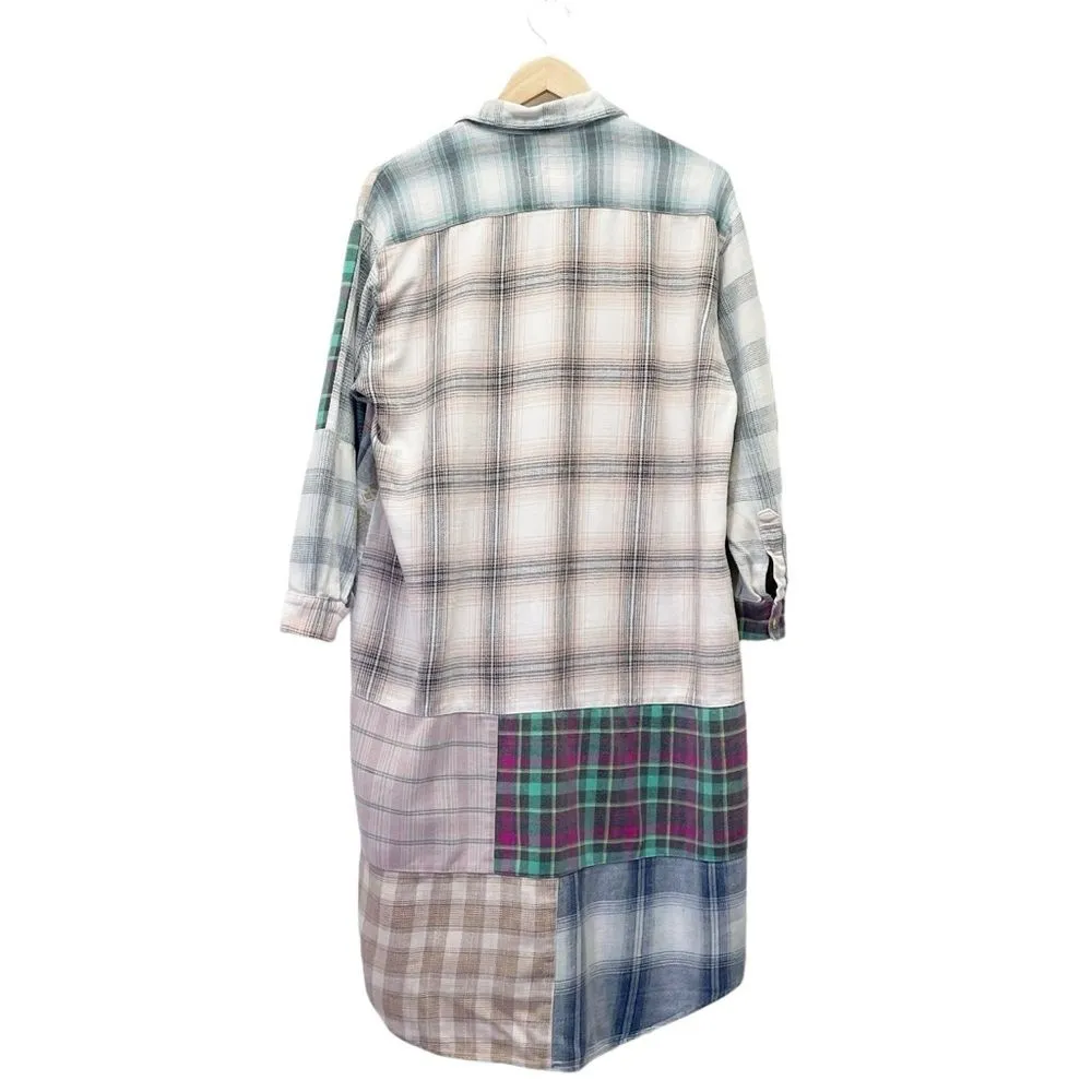 Vintage Sundance Pastel Patchwork Plaid Shirt Dress Pink Blue Size Small Boho - Image 13