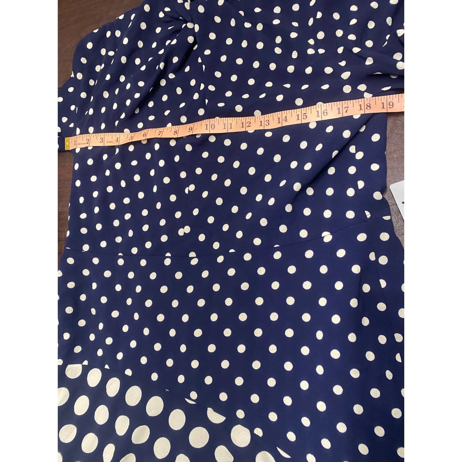 Maggy London Navy White Polka Dot Midi Dress Size 16 NWT High Neck‎ Long Sleeve Blue - Image 6