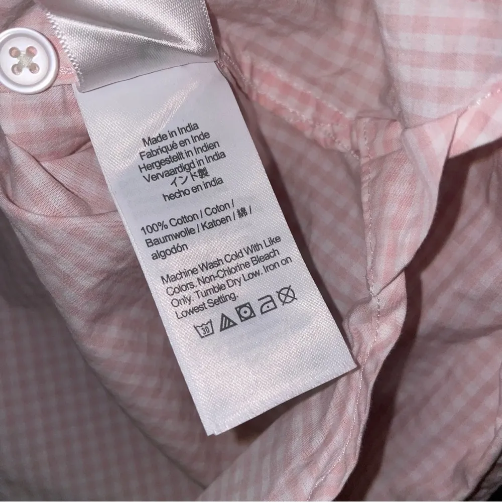 J Crew 18 Classic Button Shirt Pink Gingham Cotton Long Sleeve Ruffles - Image 5