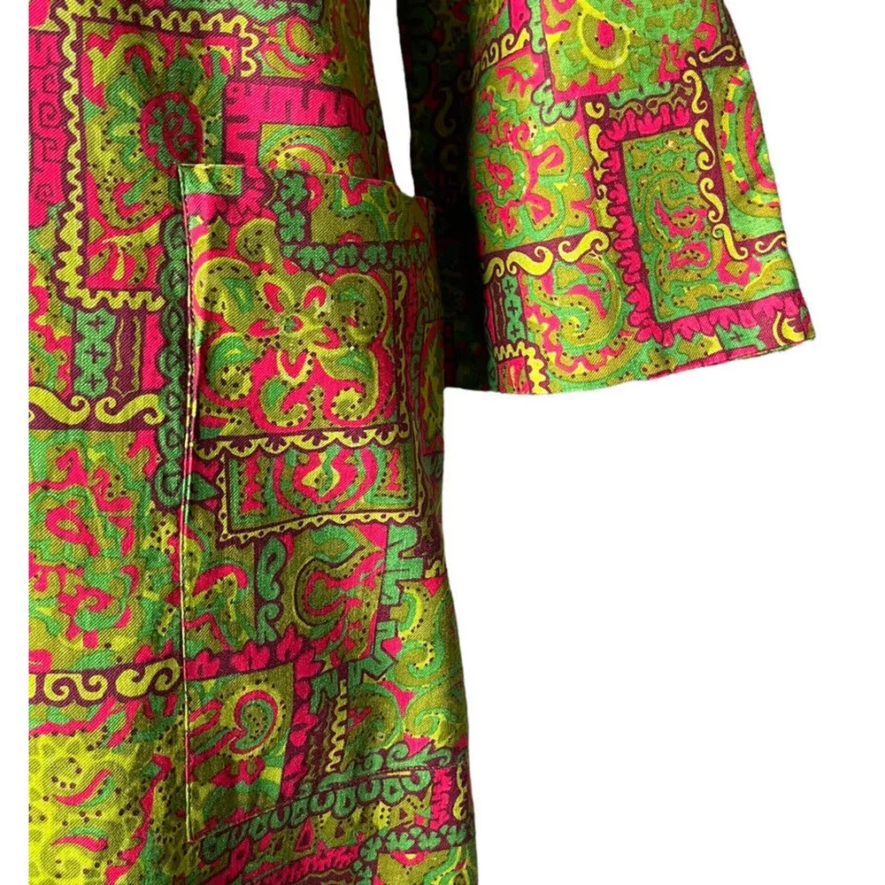 Vintage Styled by Saybury Green Pink Paisley Print Button Up Housecoat Dress M? Size M - Image 4