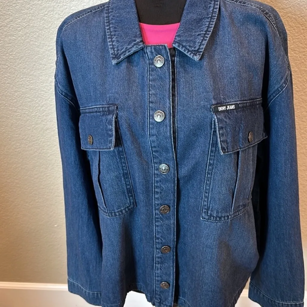 DKNY Denim Snap up Jacket with front pockets - Image 3