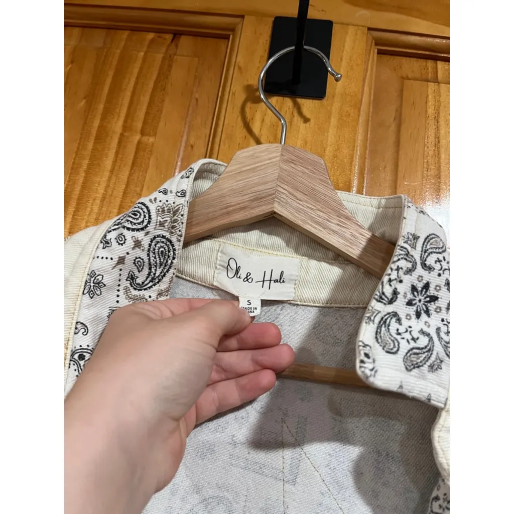 Oli & Hali Bandana Patchwork Star Denim Jacket Distressed Western Boho S White - Image 6