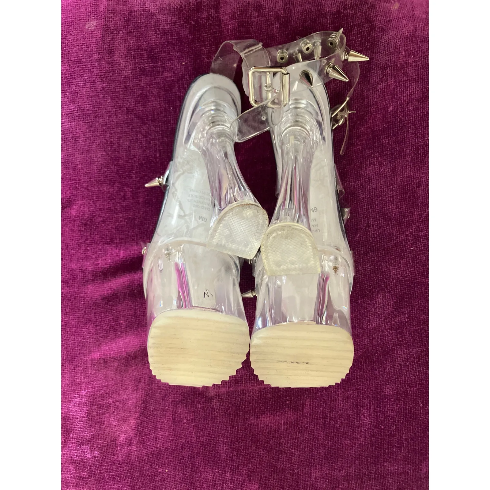 CURRENT MOOD Dolls Kill Devil in Heaven Clear Spike Studded Shoes 6 FLARE HEEL - Image 4