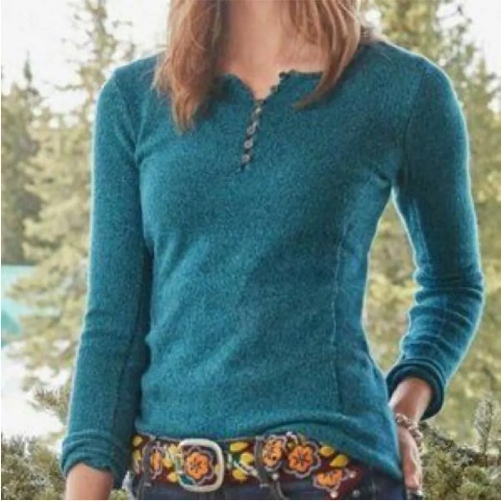 Sundance Homestead Henley Silk Blend Teal Blue Sweater Size PXXS NWOT - Image 2