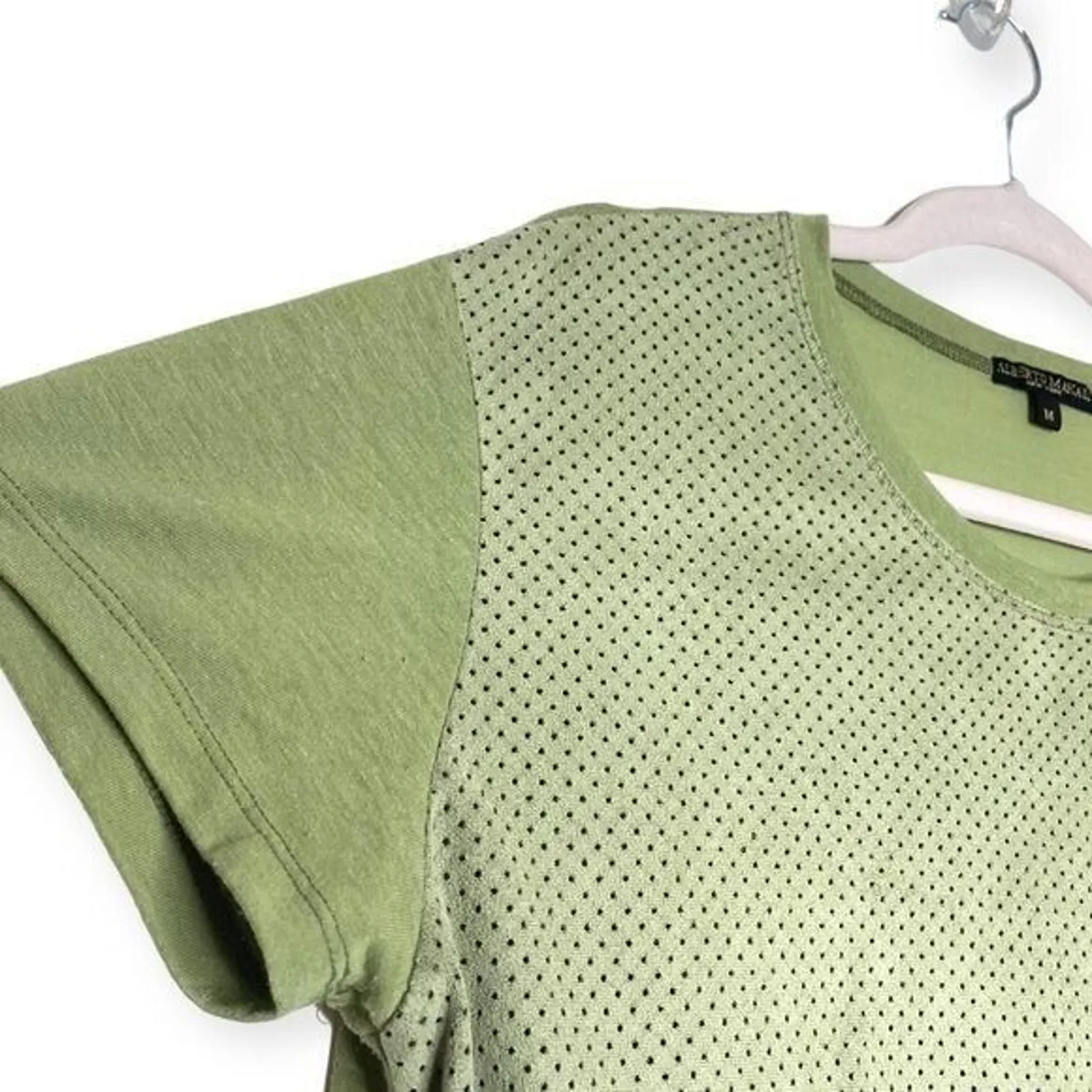 Alberto Makali top sage green linen blend short sleeve cutout women's designer M - Image 3