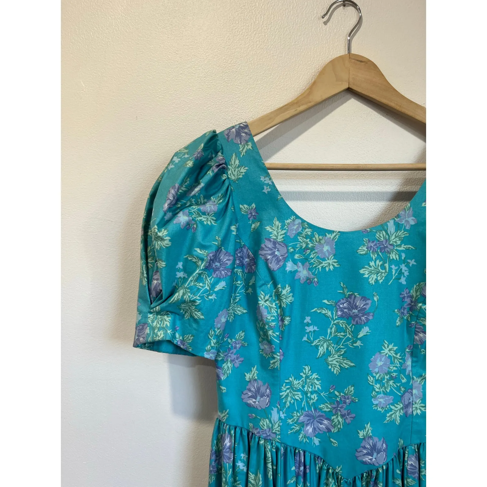 Laura Ashley Vintage 80s Cottagecore Puff Sleeve Prairie Midi Dress Size 10 - Image 10