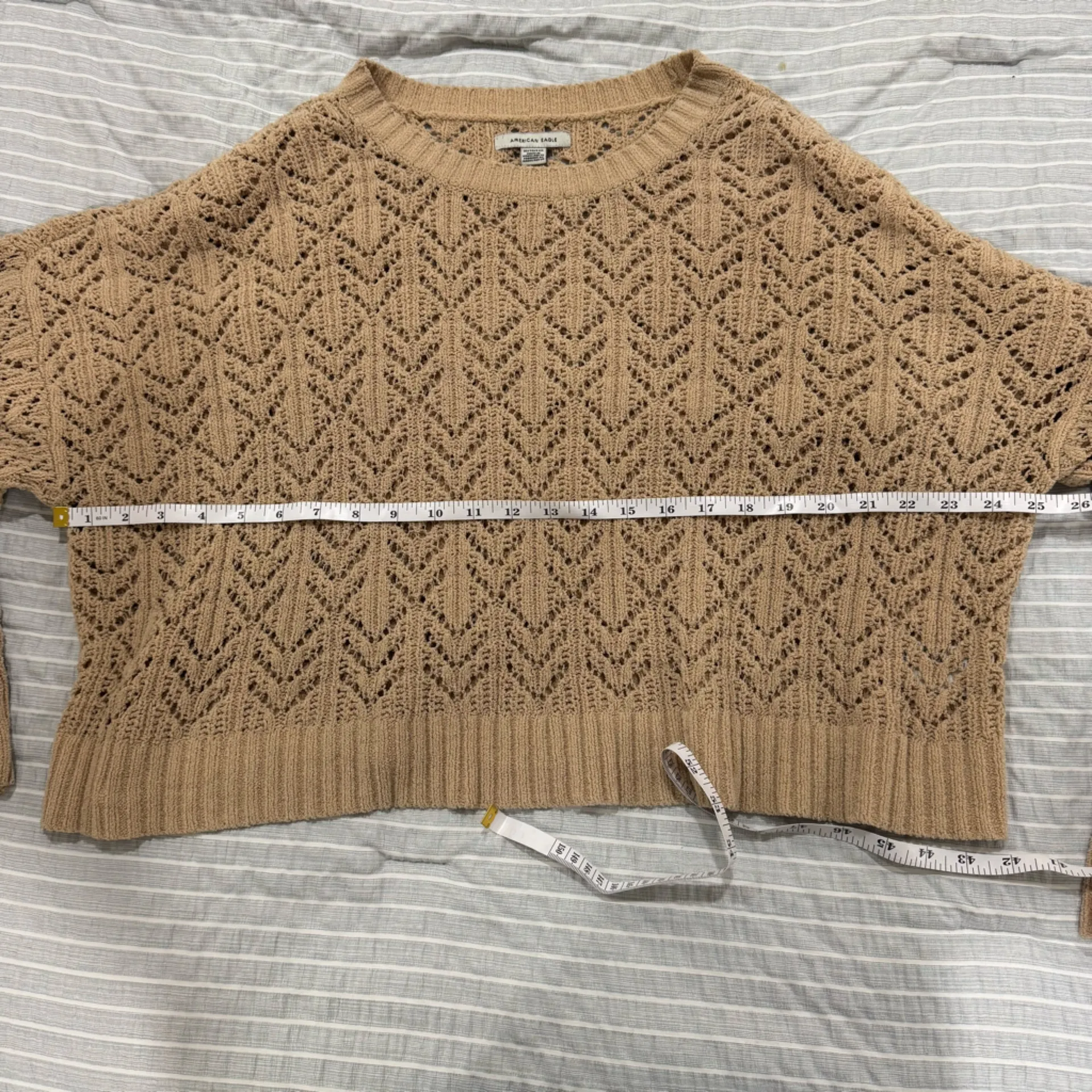 AE American Eagle Cropped‎ Pointelle Crew Neck Sweater XL - Image 4