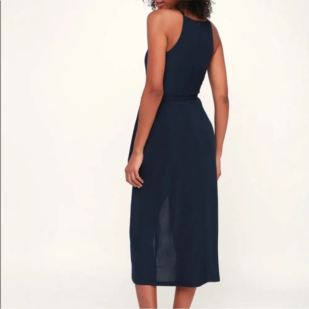 Navy Blue Midi High Low Ribbed Small Dress - Image 3