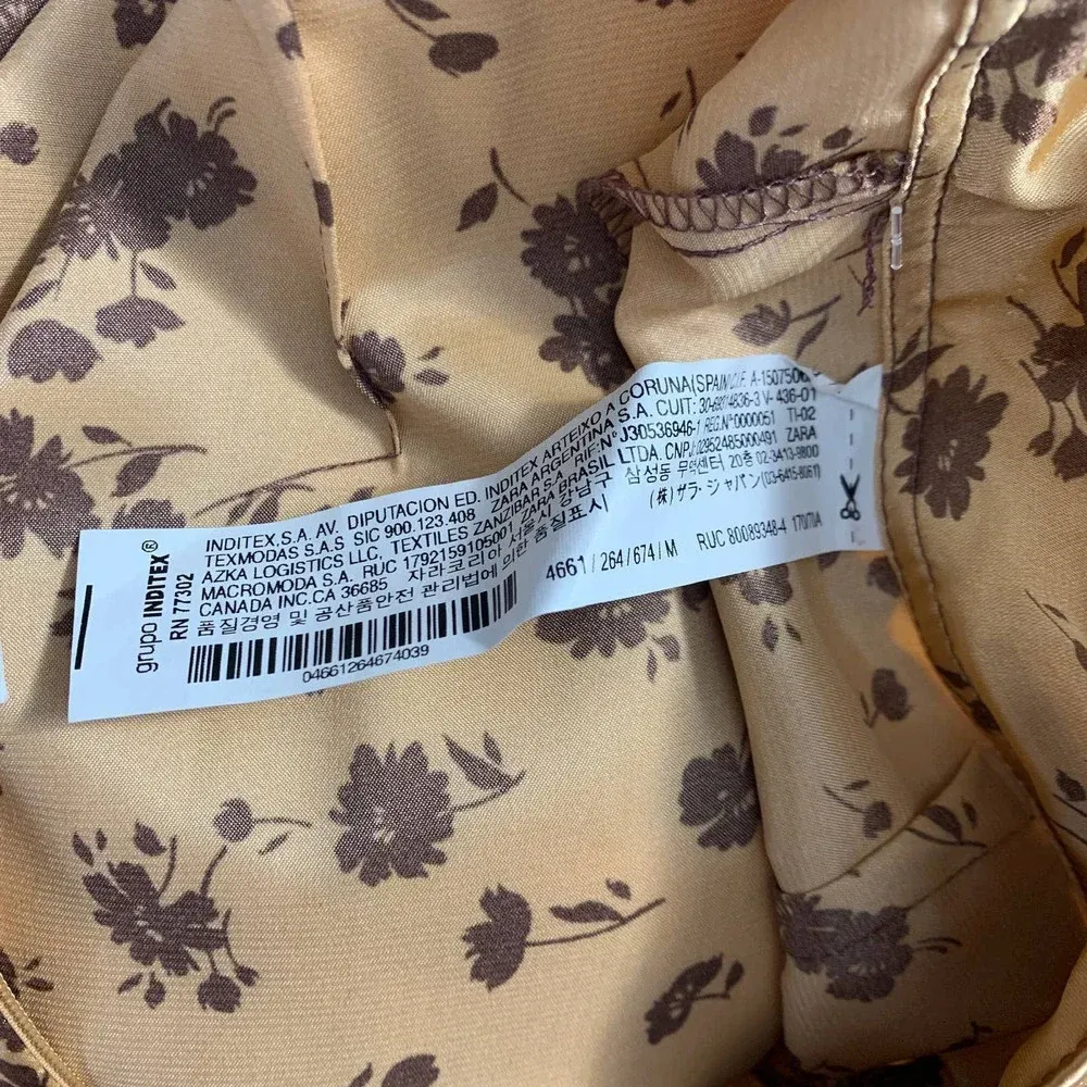Zara Floral Print‎ Slip Midi Skirt In Tan Gold Brown Satin Size US Medium - Image 13