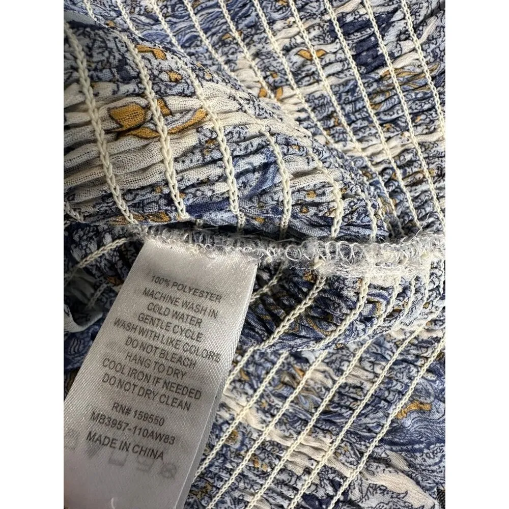 Maison D'Amelie Medium Top Floral Flowy Ruffled Blue Cinch Waist Sleeveless - Image 9