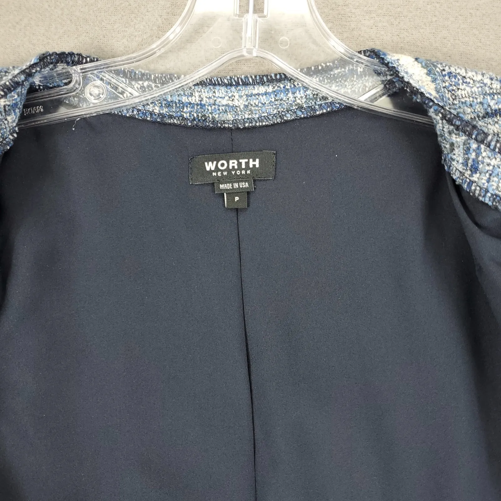 Worth Women's Jacket Sz P Blue Cotton Tweed Sweater Career Boho Lagenlook USA - Image 3