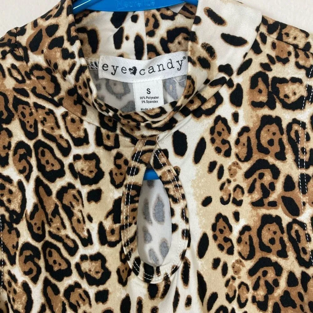 Eye Candy Animal Print Mock Turtleneck Sleeveless Tank with Keyhole Size Small ( - Image 3