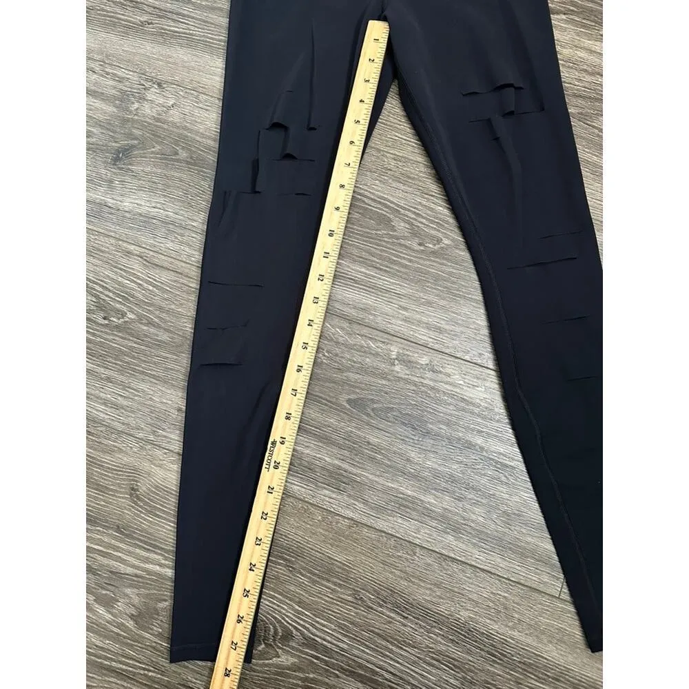 ALO Yoga Leggings XS Black High Waist Ripped Warrior Athletic Pants Stretch - Image 2