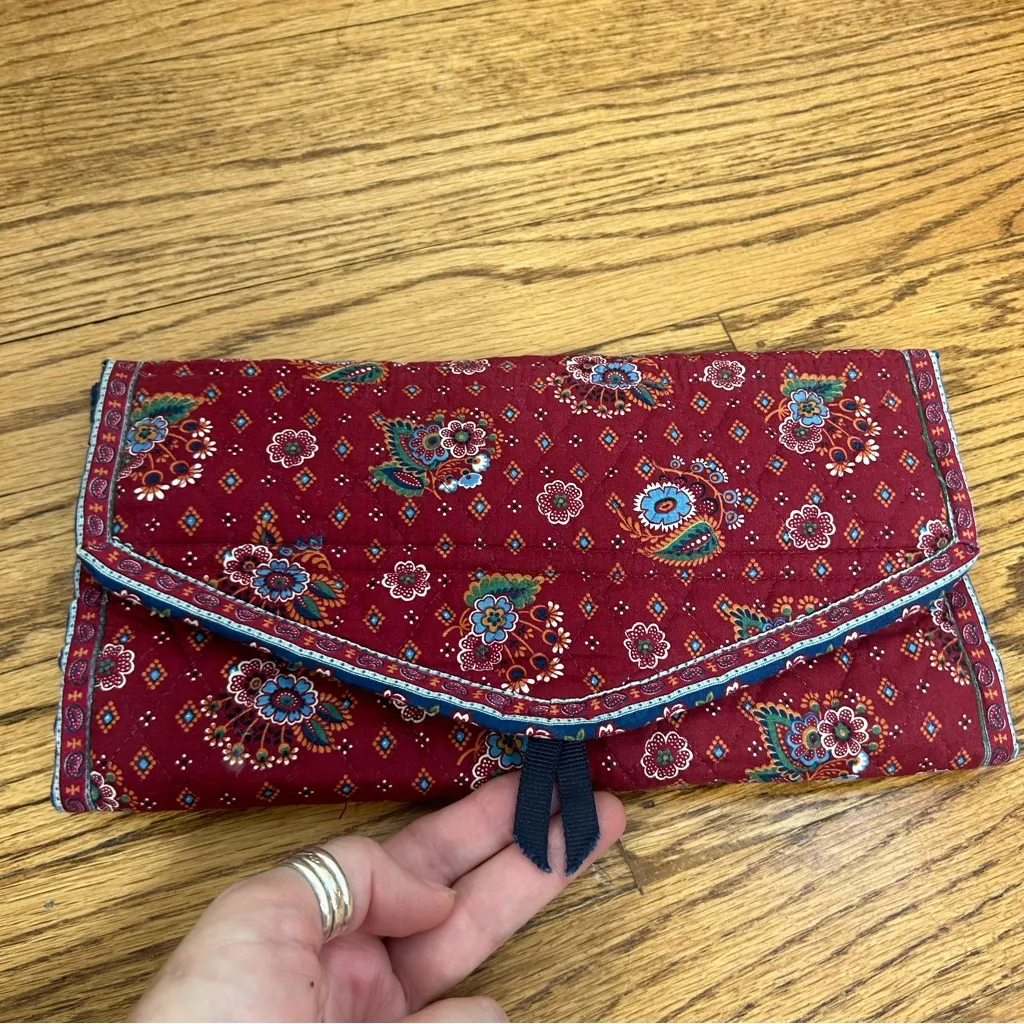 VTG Vera Bradley Red Blue Paisley Floral Providencial Foldable Cosmetic Bag - Image 12