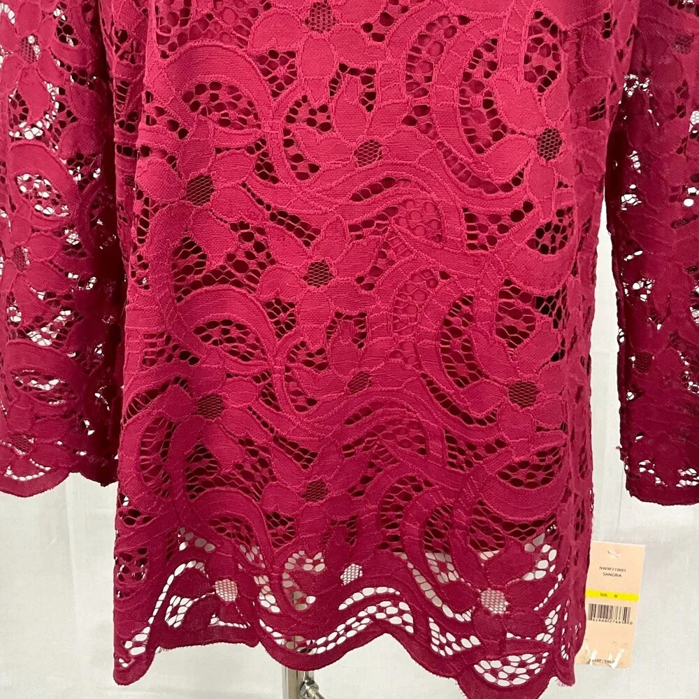 Nanette Lepore Burgundy Lace Blouse Top Shirt Sz Med NWT 3/4 Sleeve Lined - Image 3