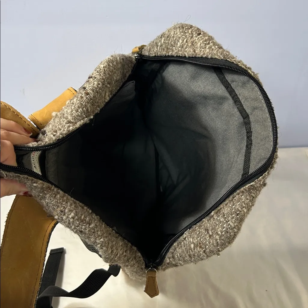 Achiote Guatemalan Goods Backpack Handmade Aztec Western Wool Leather Gray - Image 8