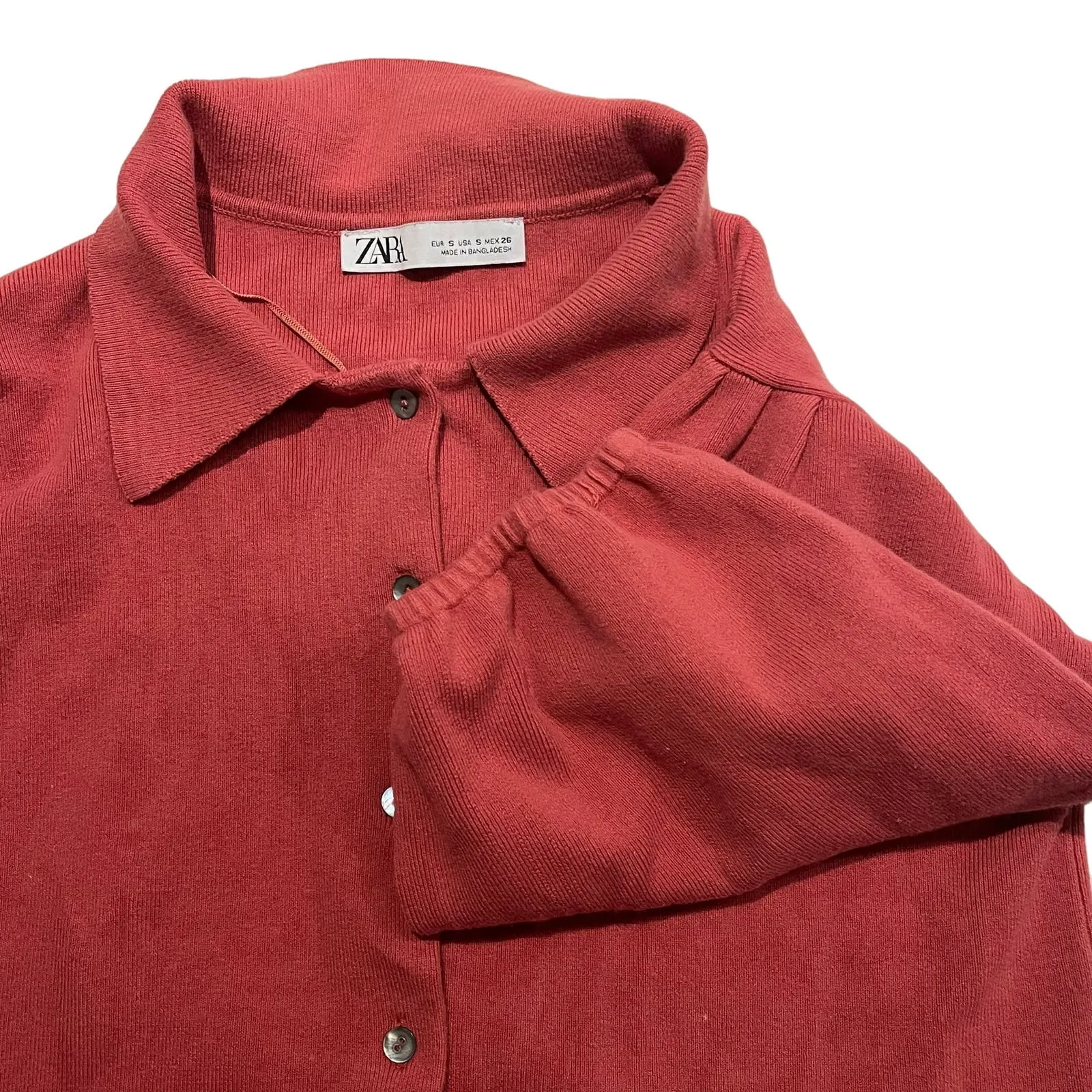 ZARA Women Small‎ Balloon Sleeve Knit Puff Sleeve Mini Dress Shirt Rose Pink - Image 2