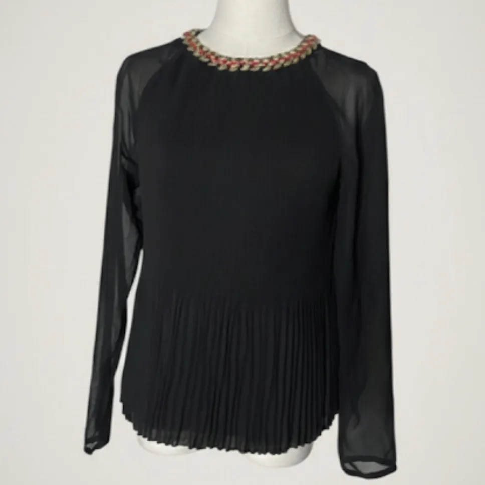 Ted Baker London LOVINA Embellished Pleated Long Sleeve Blouse Black 
SZ 0 US 2 - Image 4