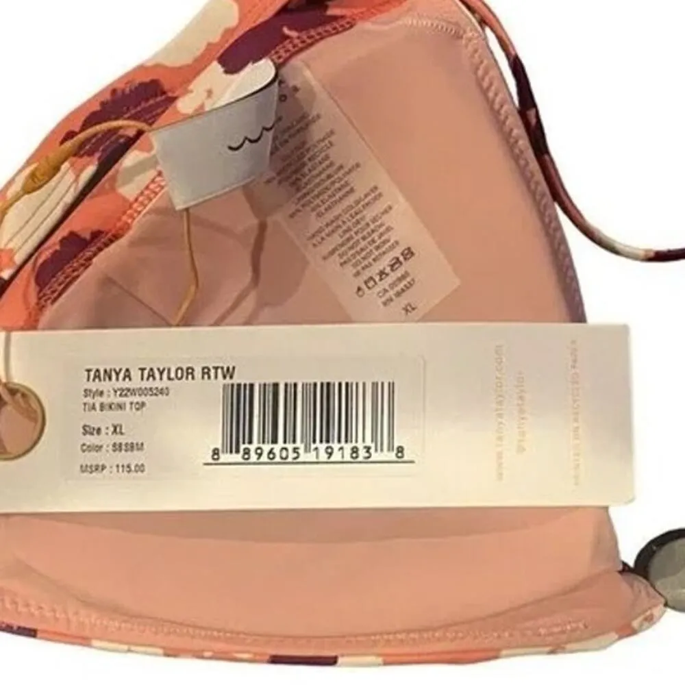 NWT Tanya Taylor Tia Bikini Floral Bead Triangle Top Adjustable Straps XL Pink - Image 7