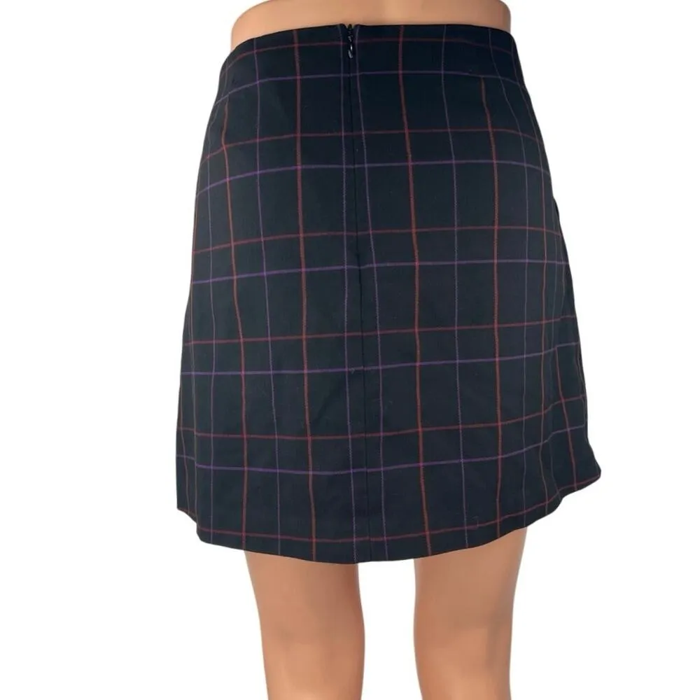 Trina Turk Black Multicolor Plaid Checkered Tartan Button Wrap Mini Skirt Size 6 - Image 3