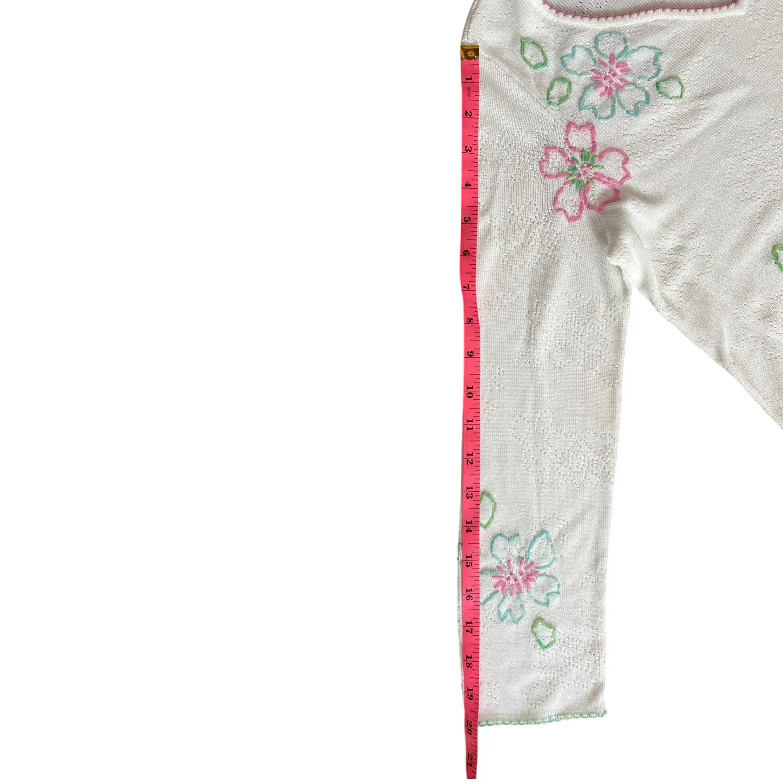 Sigrid Olsen Sport Embroidered Floral Lightweight Sweater White Preppy Small EUC - Image 10