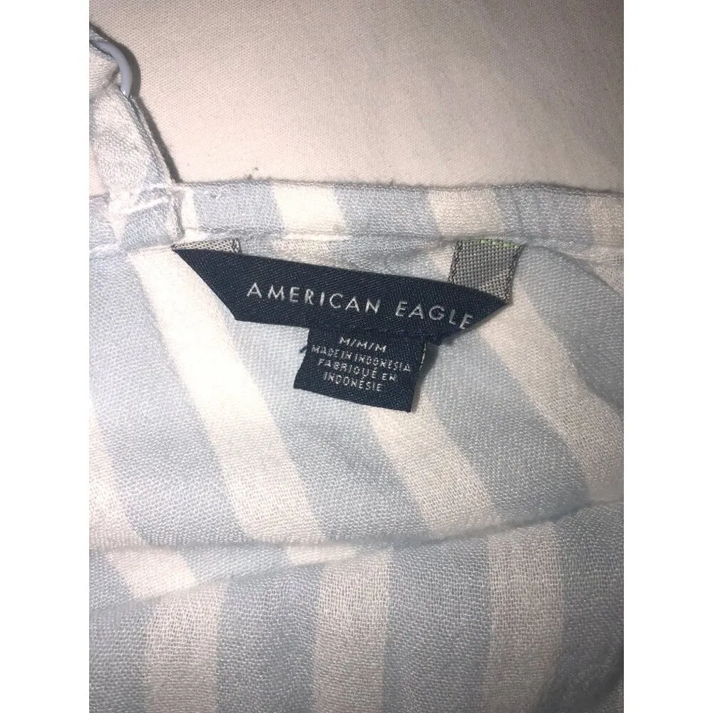 American Eagle Womens M Top Cami Blue Striped Strappy Gauze Peplum Ruffle Hem - Image 6