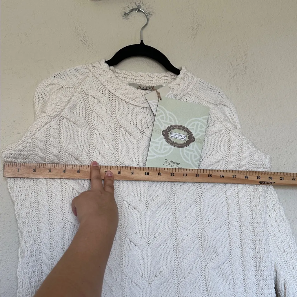 NWT Aran Sweater Market Raglan 100% merino Wool Fisherman cable knit chunky sz M White Size M - Image 8