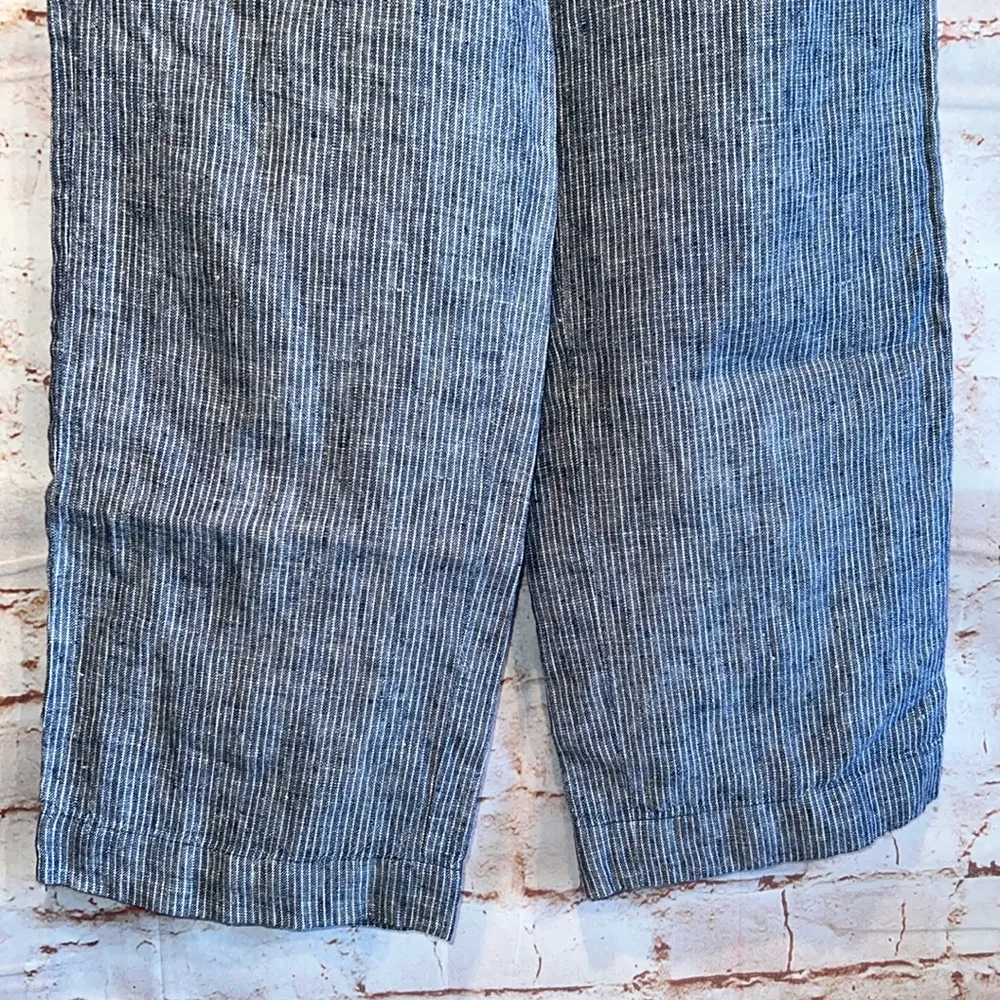 Talbots Pants Womens 2 Petite Linen Wide Leg Casual Blue White Striped beach - Image 3