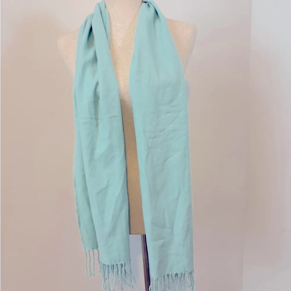 Cashmere Scarf Blue with Fringe - Image 4