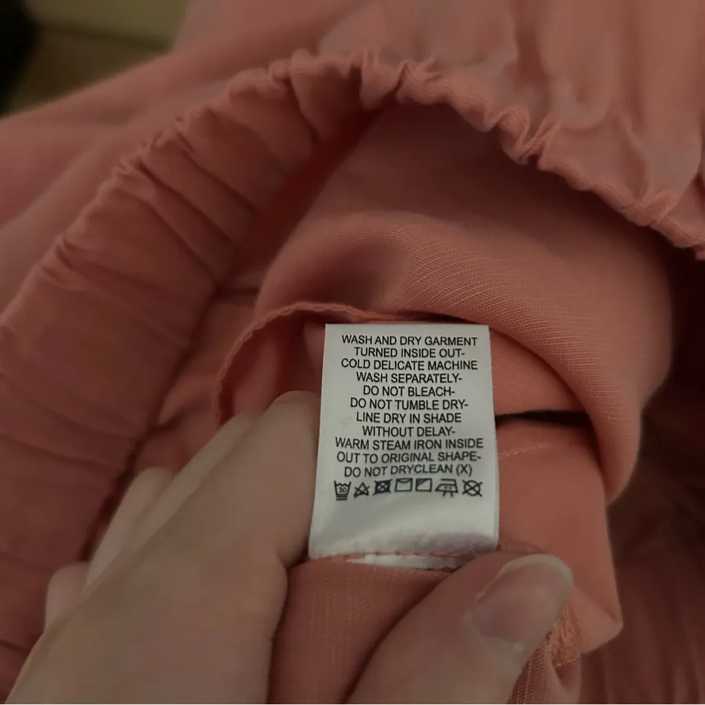 L'Academie Peach Tencel Linen Blend Pull On Straight Leg Pants Sze Small Coastal - Image 6