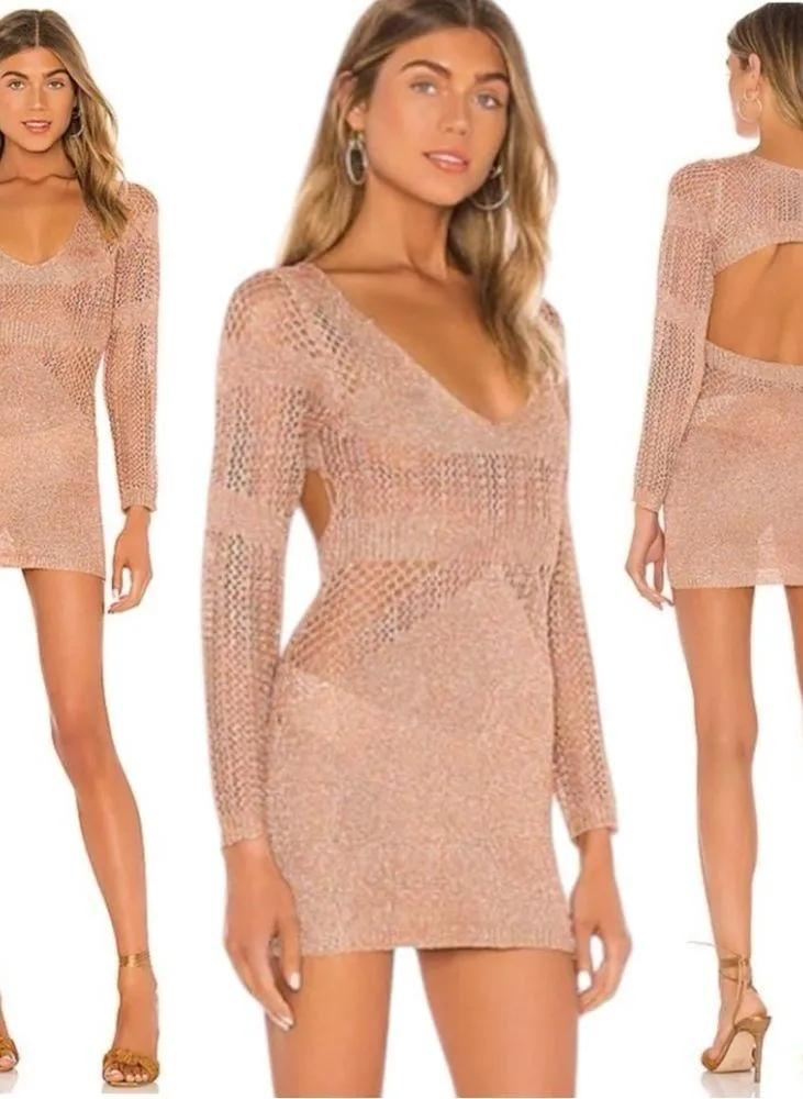 Superdown Nuri Crochet Mini Dress in Copper Size Medium Bodycon - Image 2