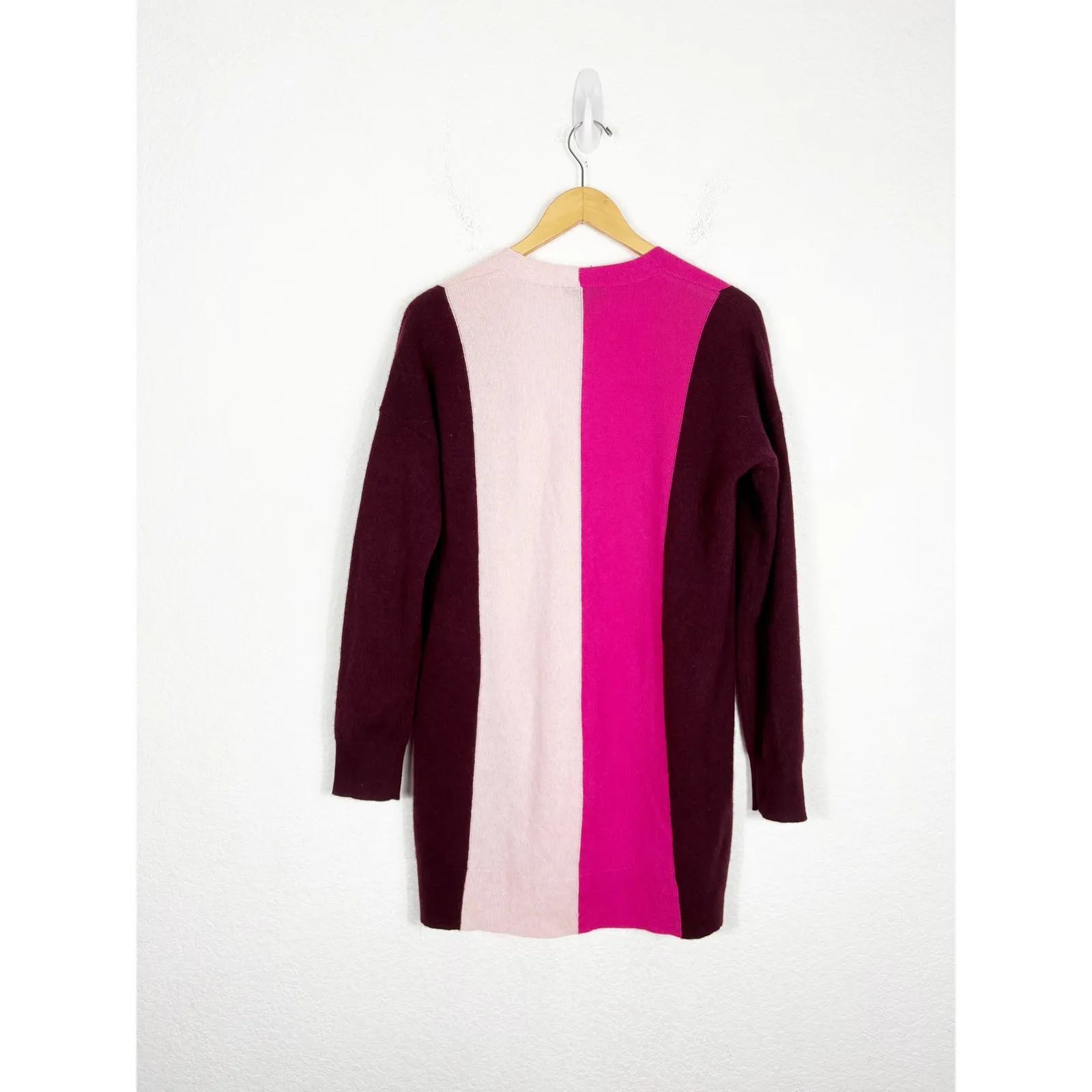 Saks Fifth Avenue 100% Cashmere Long Cardigan Sweater Medium Color Block Cozy - Image 11