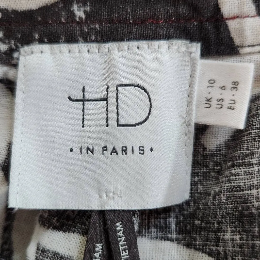 HD in Paris Black White Tropical Floral Linen Top Size 4 Anthropologie Linen Top - Image 8