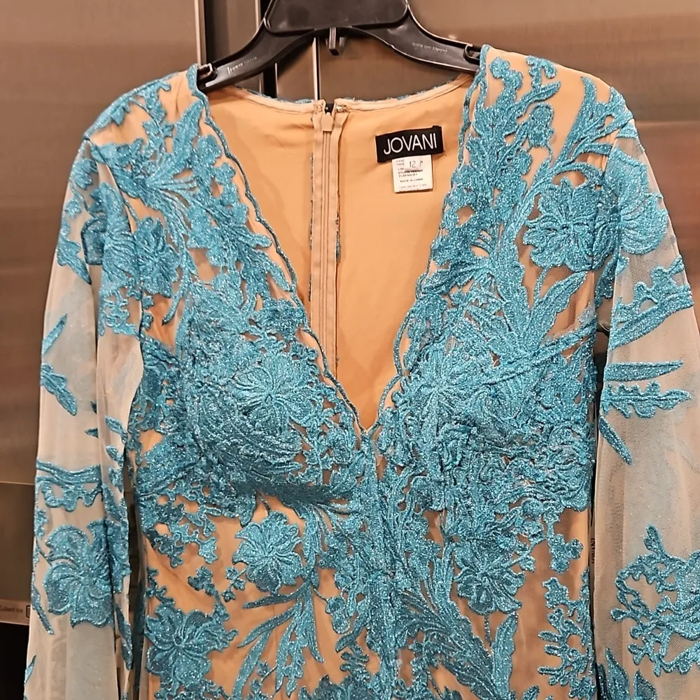 💕JOVANI💕 Embroidered Lace Cape Sleeve Formal Gown Dress Emerald 12 NWT 00752 - Image 13