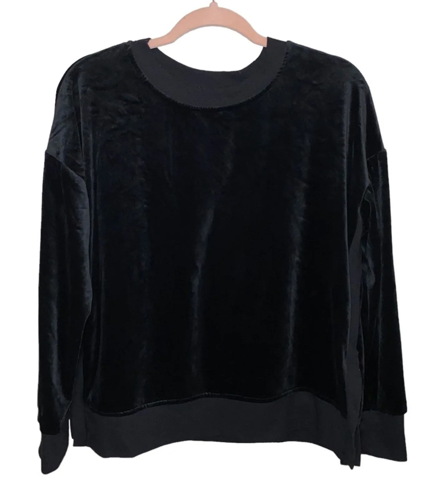Donna Karan Sleepwear Black Velvet Pullover Sweatshirt Size M Soft Lounge Top - Image 1