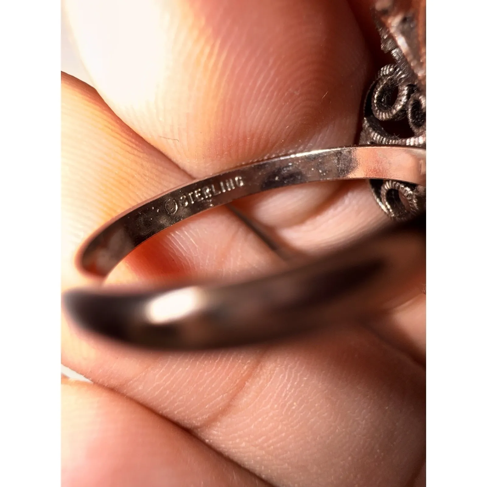 925 Sterling Silver Vintage Real Malachite Gem Filigree Ring Size 7 - Image 6