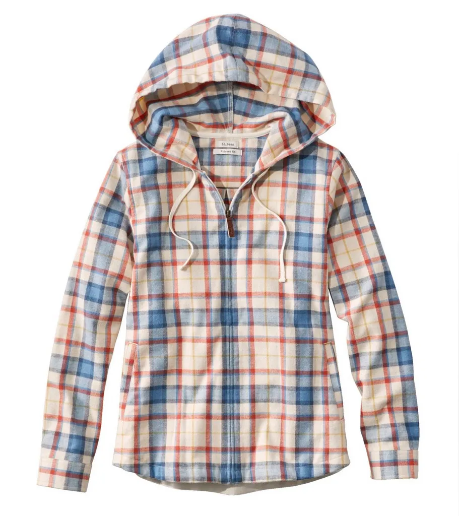 L.L. Bean Scotch Plaid Flannel Zip Hoodie in Bean of Freeport Cream Blue Size undefined - Image 1