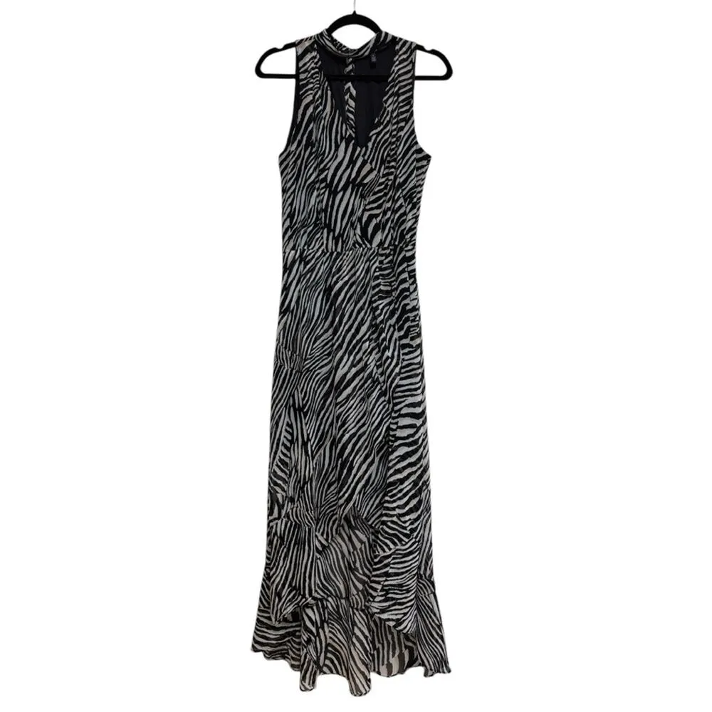 WHBM Abstract Zebra Black and Ecru High Low Maxi Dress - Size 8 - Image 3