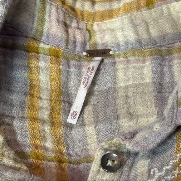 Free People Plaid Floral Embroidered Gauze Button Up Cabin Holiday Dainty XS - Image 7
