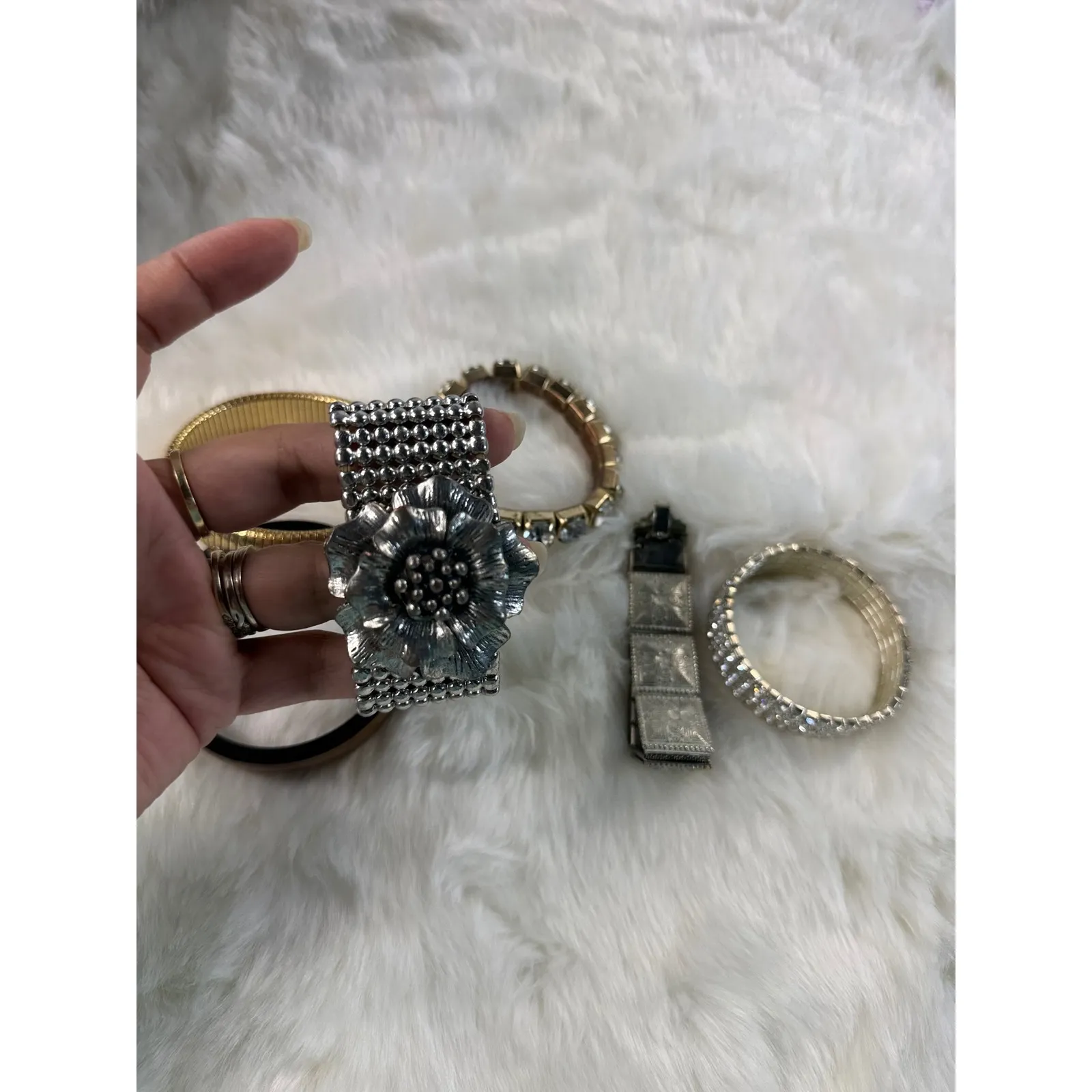 Lot of 6 vtg Women's Bracelets Bangle Cuff Chain Charm Statement Fashion Jewelry Silver - Image 3