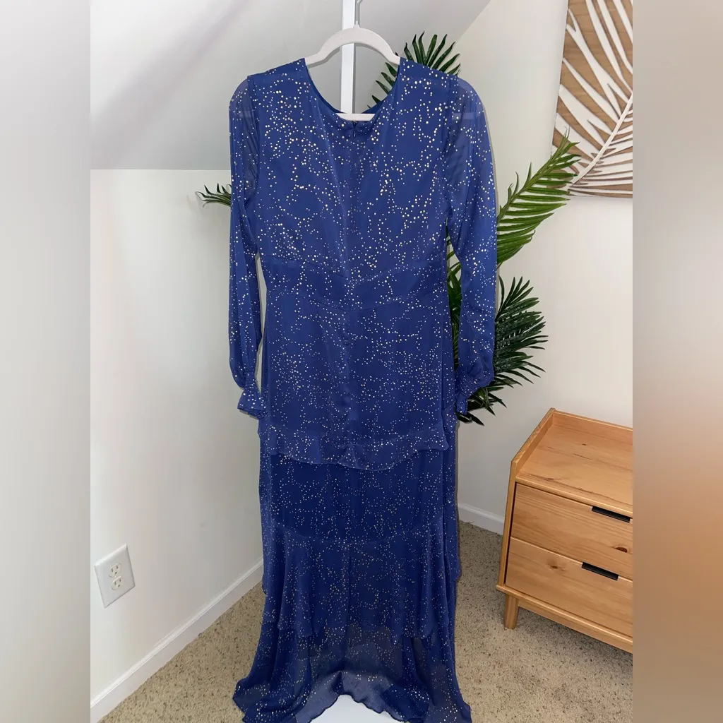 Hutch Molly Gown Navy Gold Sparkly Chiffon Ruffled Tiered Sz 8‎ - Image 6