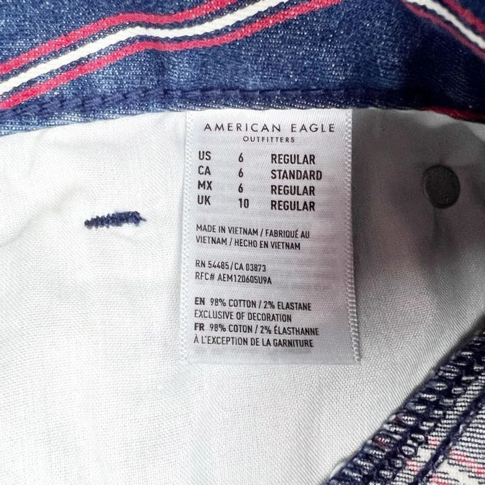 American Eagle Blue and Red Striped High Rise Mini Denim‎ Jean Skirt Size 6 - Image 7