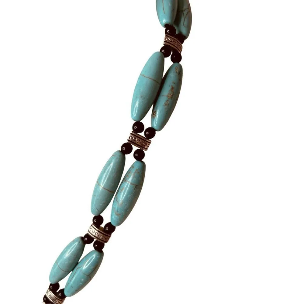 Apache Style Imitation Turquoise Pendant Necklace Matching Earrings‎ Blue - Image 4