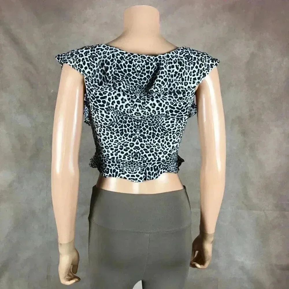 ZARA Ruffled Off Shoulder Animal Print Crop Top Size XS - Image 5