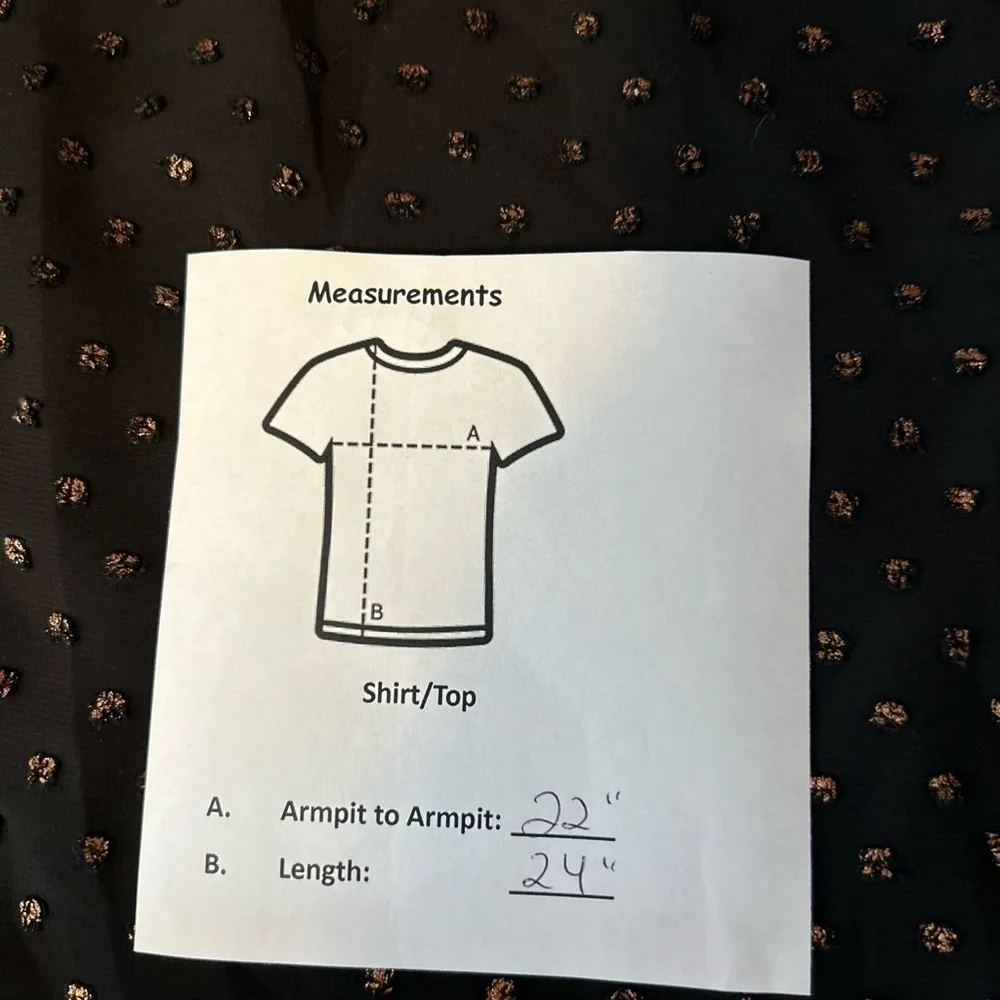 GAP Women's Black Blouse Copper Dots Sheer Long Sleeve Crew Neck Casual- Medium - Image 8