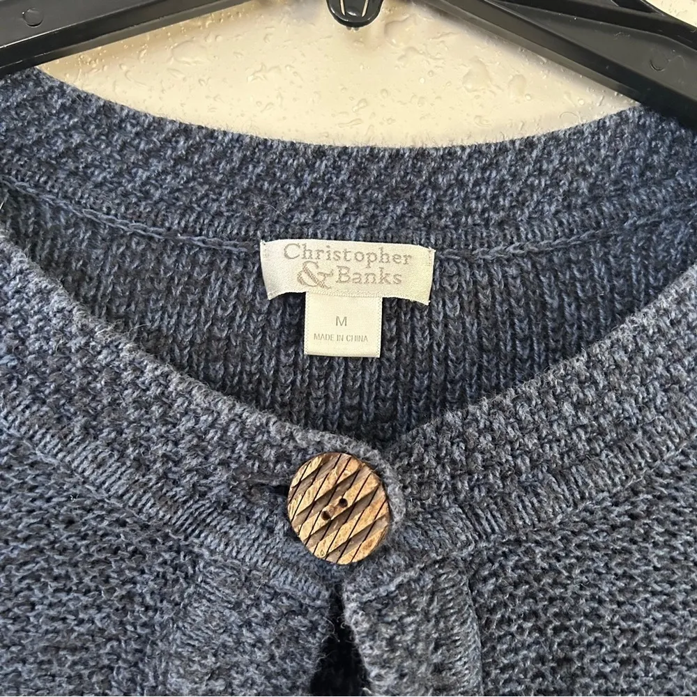 🦋 Vintage Christopher & Banks Blue Cardigan Single Button Casual Medium - Image 2