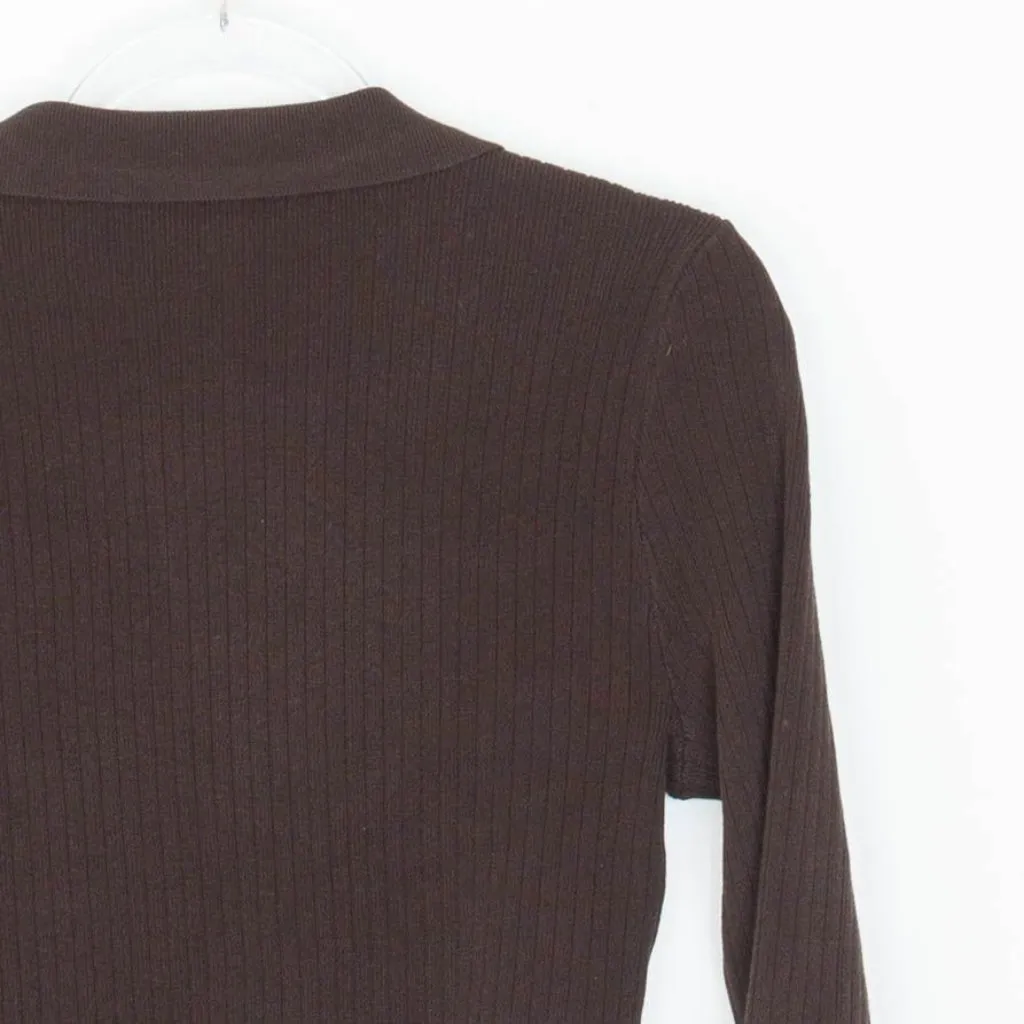 Wayf '98 Womens V Neck Crop Ribbed Sweater Size L‎ Brown Long Sleeve Preppy Y2K - Image 8