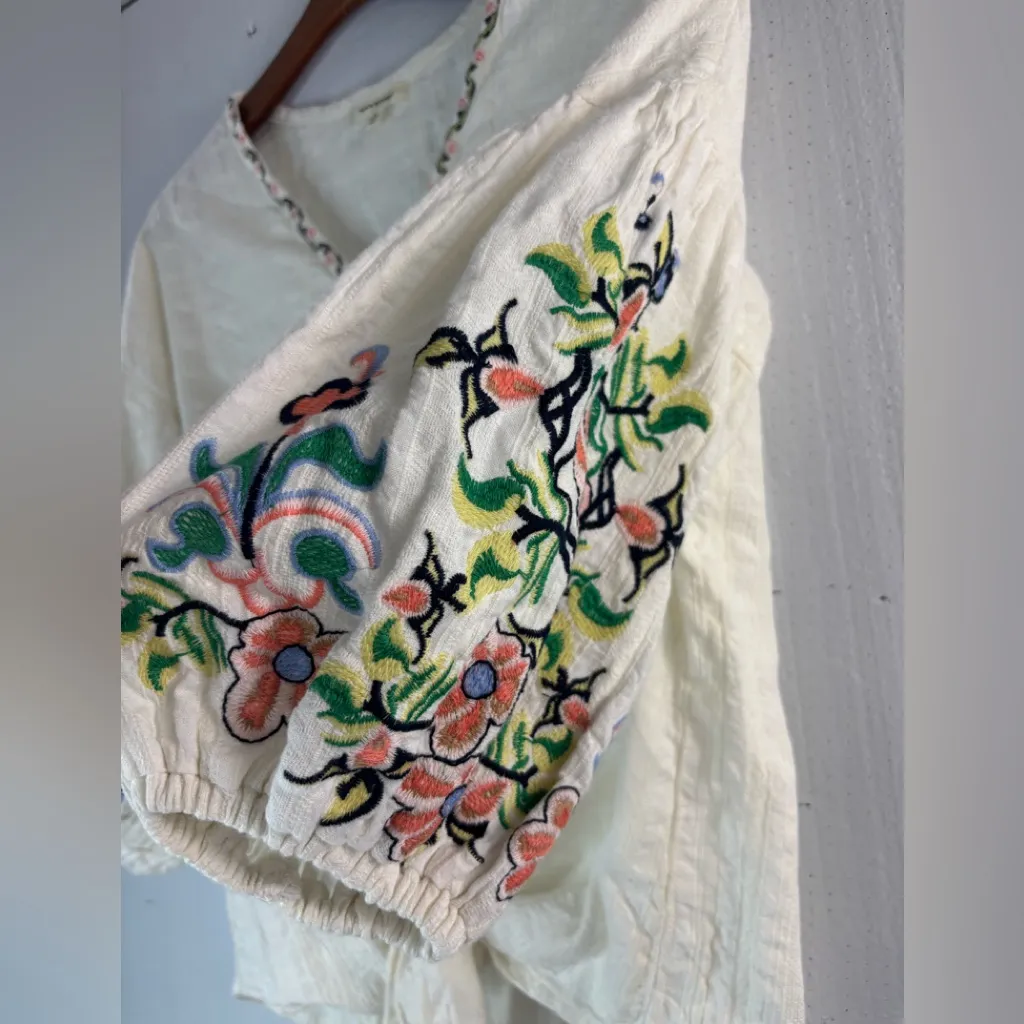 Max Studio L Boho Embroidered Cotton Front Tie Top - Image 2